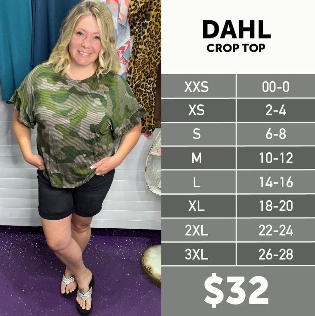 2020 LuLaRoe Dahl Size Chart  Lularoe size chart, Crop tops, Lularoe