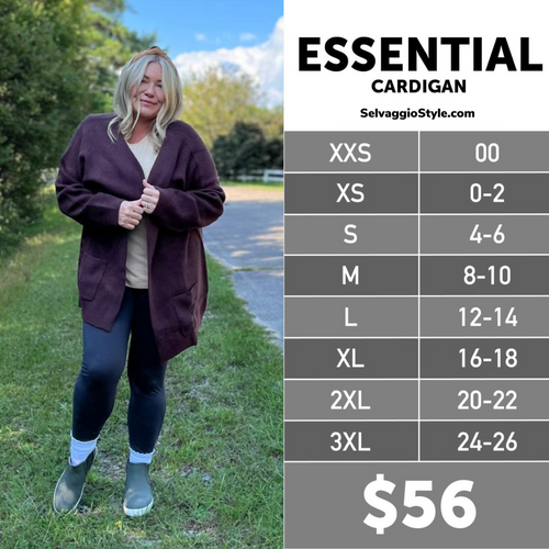 LuLaRoe Essential Cardigan Size Chart