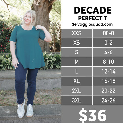 LuLaRoe Decade Perfect T Size Chart