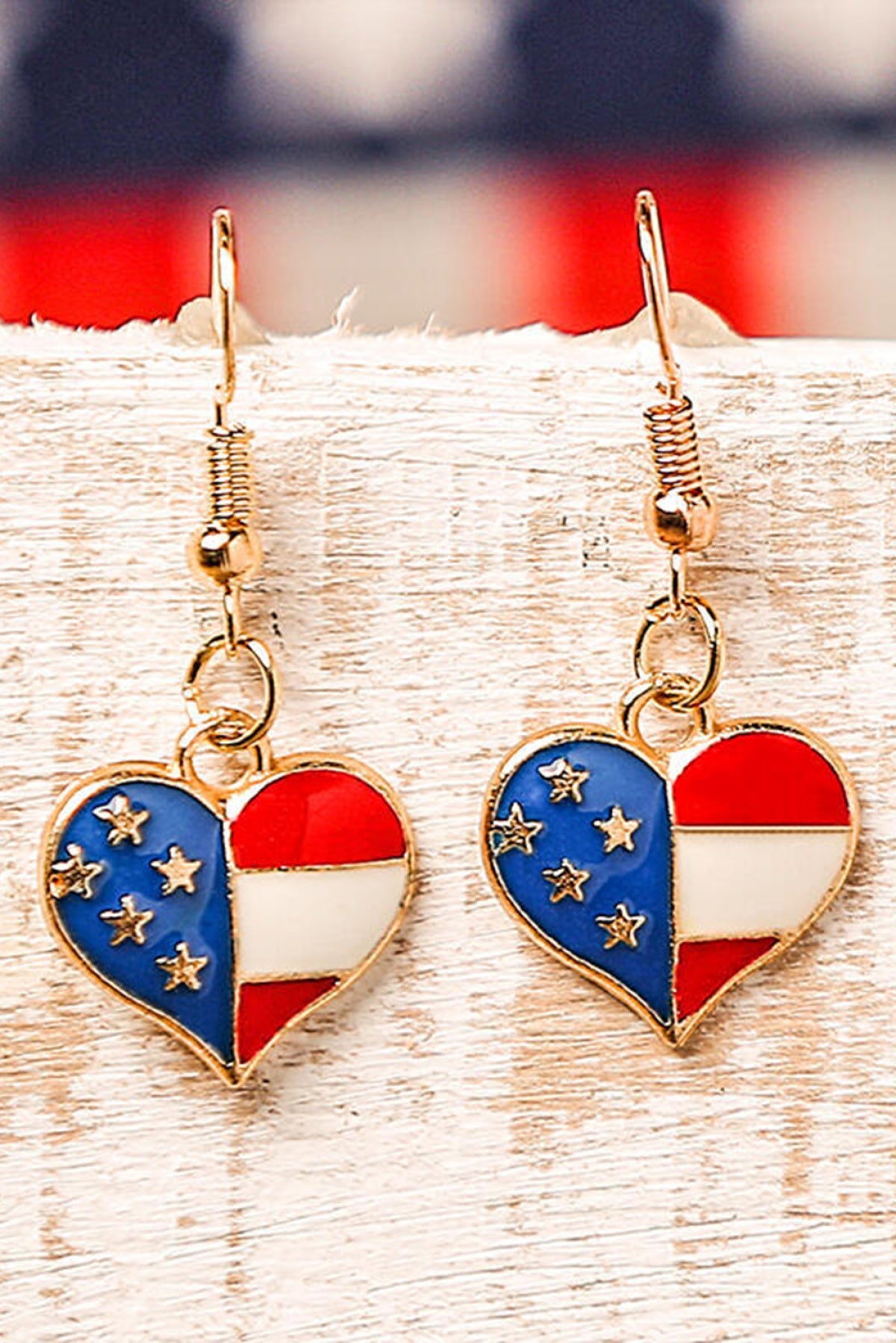 Gold Independence Day American Heart Earrings