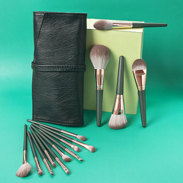 14 Pcs Dark Green Makeup Brush Set